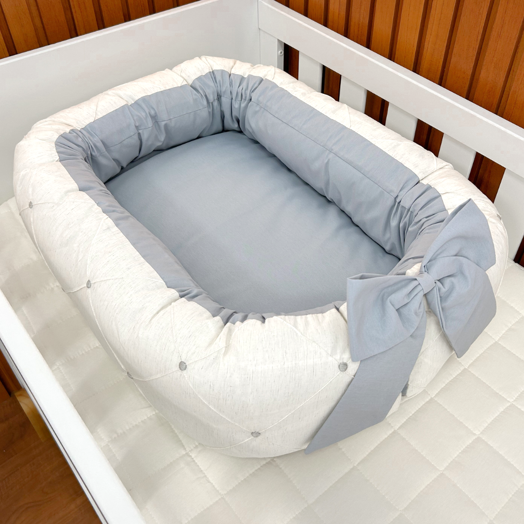 Ninho para Bebê Redutor de Berço Luxo – Linho com Cinza