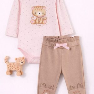 Conjunto Bebê Body Com Strass Cute Leopardo e Calça Marrom