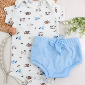 Conjunto Bebê Body e Tapa Fralda Canelado – Dogs