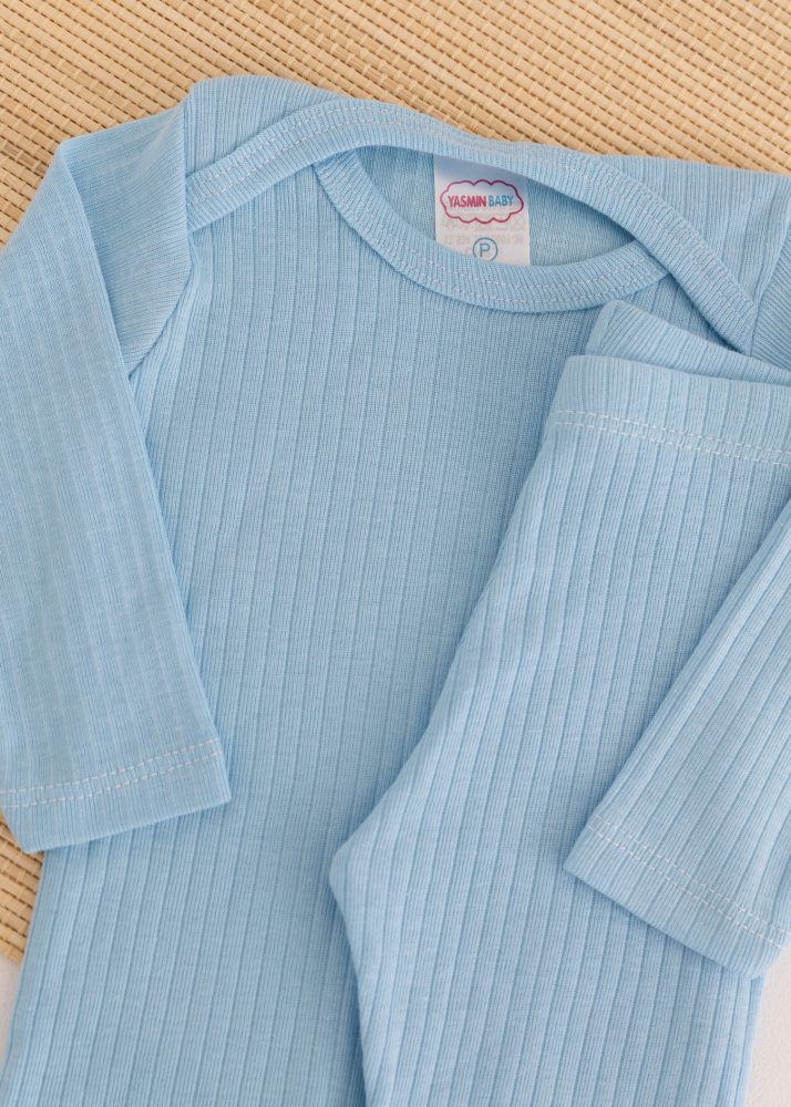 Conjunto Body Bebê Pagão Canelado Longo – Azul Ceú - Image 3