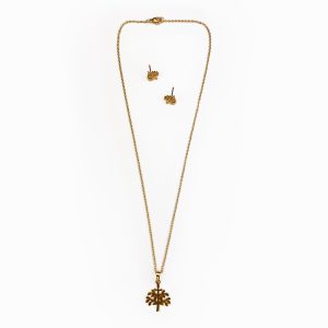 Conjunto árvore da vida em aço dourado