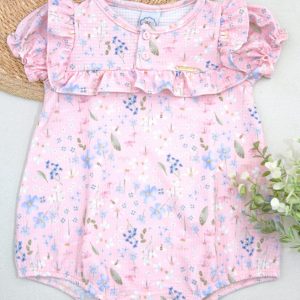 Macaquinho Romper Bebê Rosa Com Estampa Floral Iase