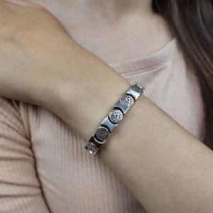 Pulseira banho de prata flores