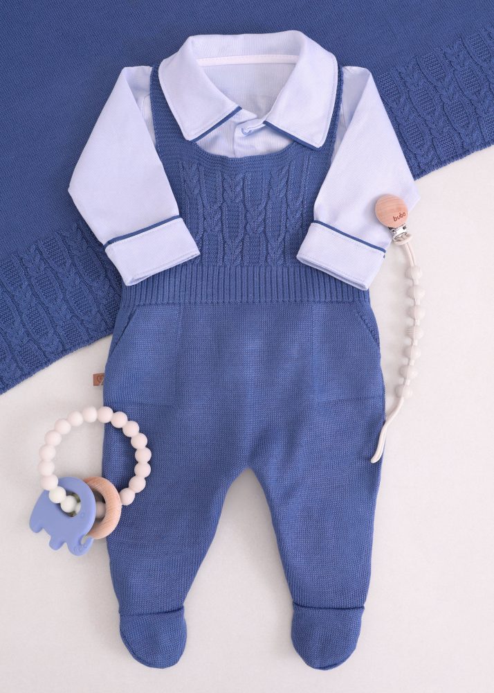 Saída Maternidade RN Azul Denim com Jardineira, Body e Manta - Image 2