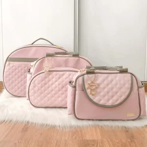 Kit Bolsa Luxo – 3 Peças Rosa com Cinza
